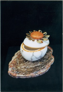 Gemstone jasper and orange alabaster stone flower container
