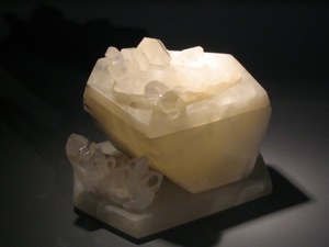 Pure white alabaster stone heaven container with clear quartz crystals