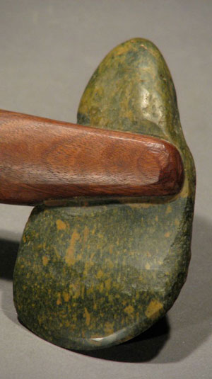 Variegated Jade Blade Head with Walnut handle. Haft inlaid with rare Utah Dinosaur Bone.